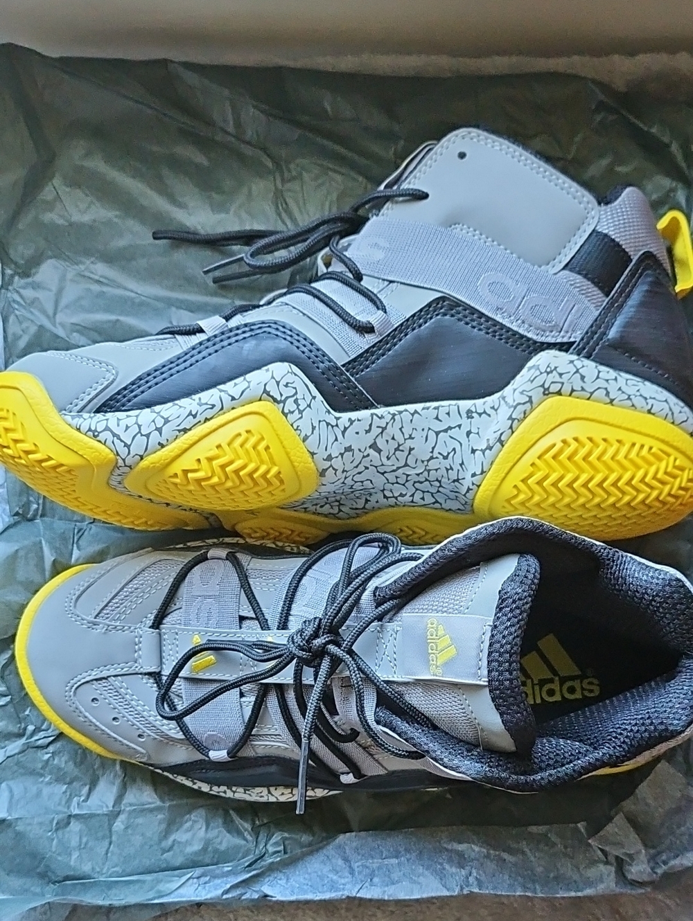 adidas Gray and Yellow High Top Sneakers